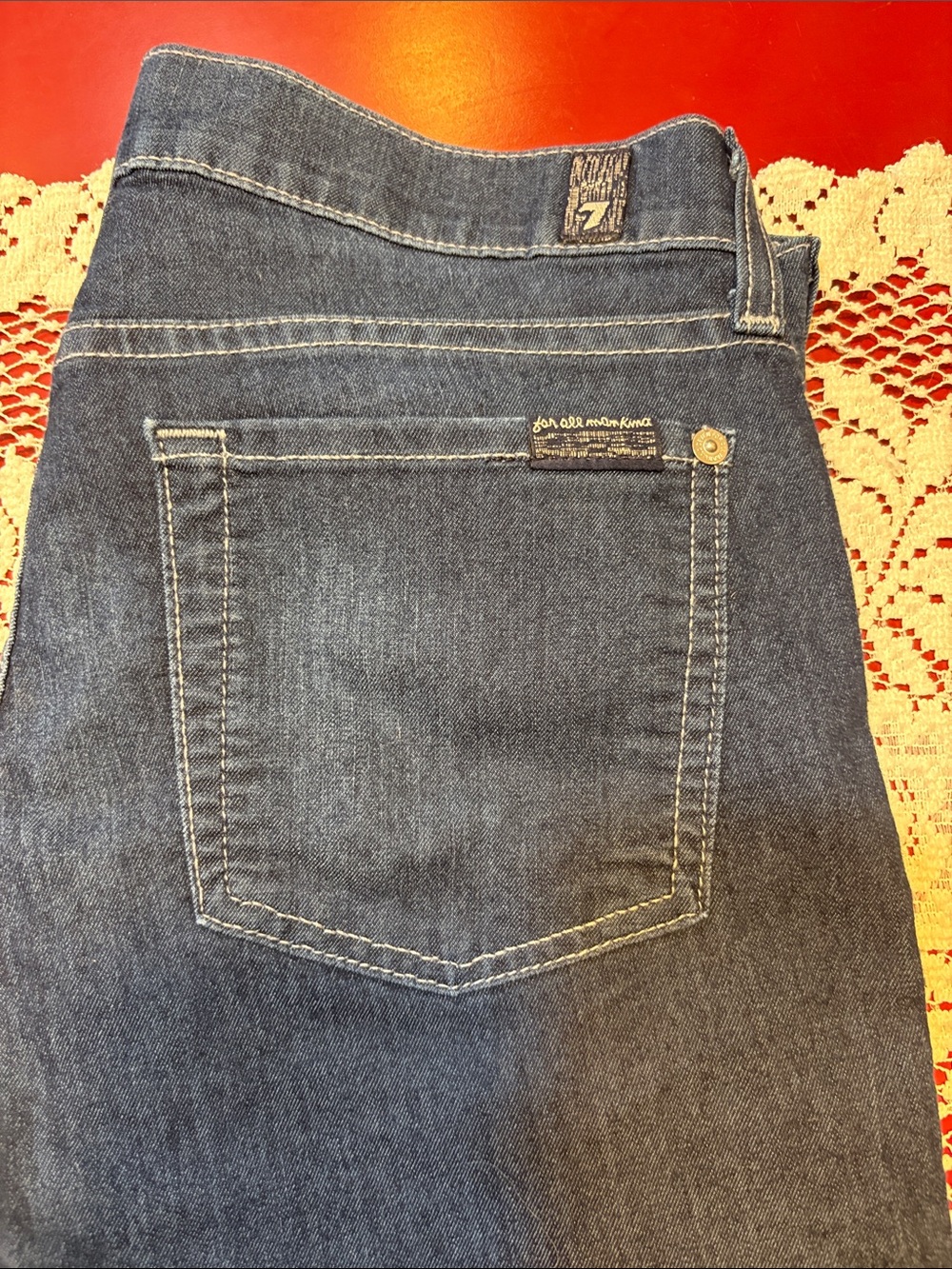 7 For All Mankind Women's Straight Leg Jeans in Indigo Blue